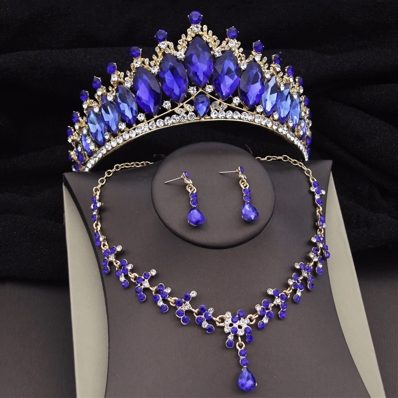 

Baroque Crystal Bridal Jewelry Sets for Women Luxury Tiara Crown Necklace Earrings Bride Wedding Dress Prom Dubai Jewelry Set