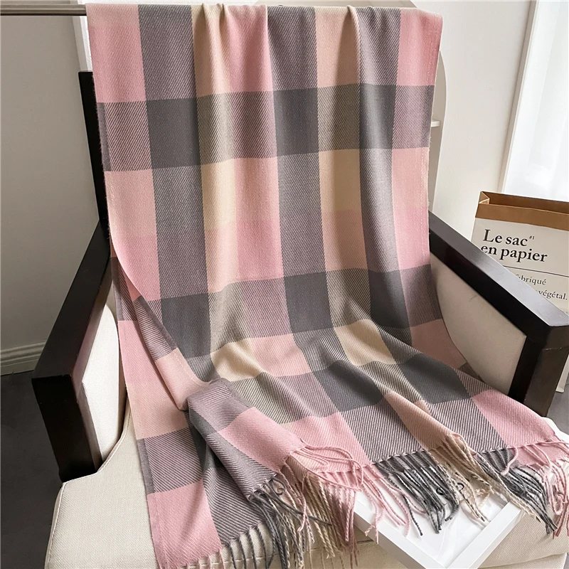 Winter Plaid Cashmere Blanket Scarf Fashion Design Thick Warm Pashmina Travel Shawl Wraps With Tassel Poncho Stoles Echarpe