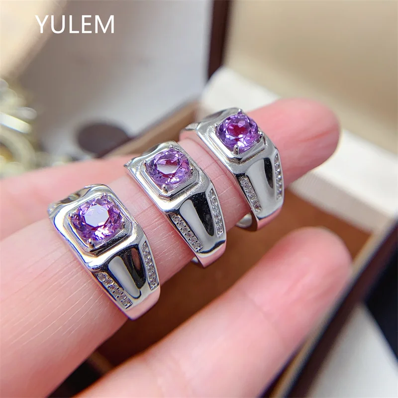 

Серебряное мужское кольцо 925 пробы с натуральным аметистом или перидотом, натуральным камнем, 6 мм, серебряное кольцо, ювелирные изделия