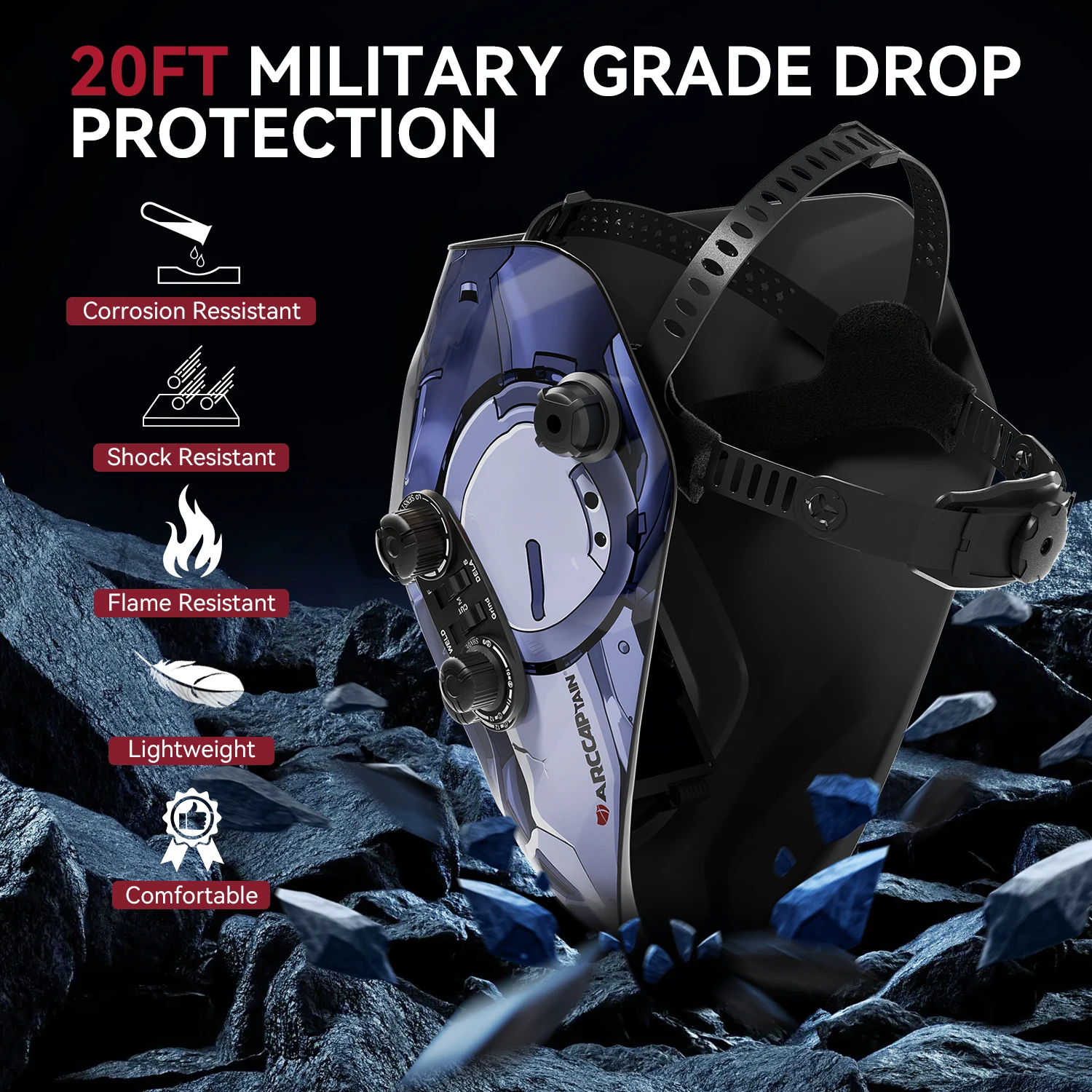 Casque de soudage ARCCAPTAIN MIG MAG TIG à obscurcissement automatique, masque de soudage 100 x 93 mm, grande vue, couleur réelle, nuance large 4/9-13