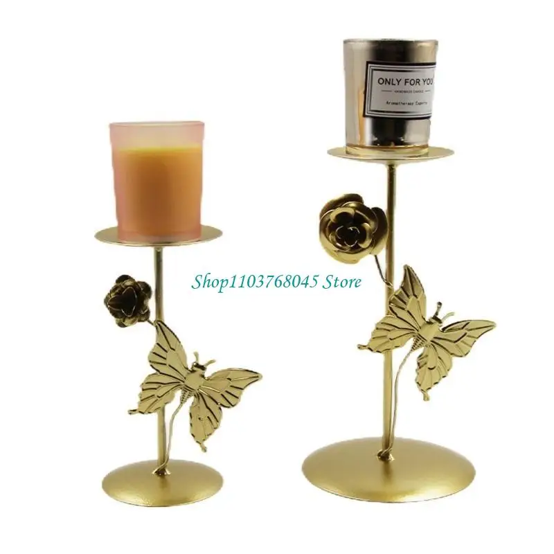 R53F Wrought Iron Holder Butterfly Decorative Candlestick Desktop Ornaments Wedding Stand for Home Bedroom