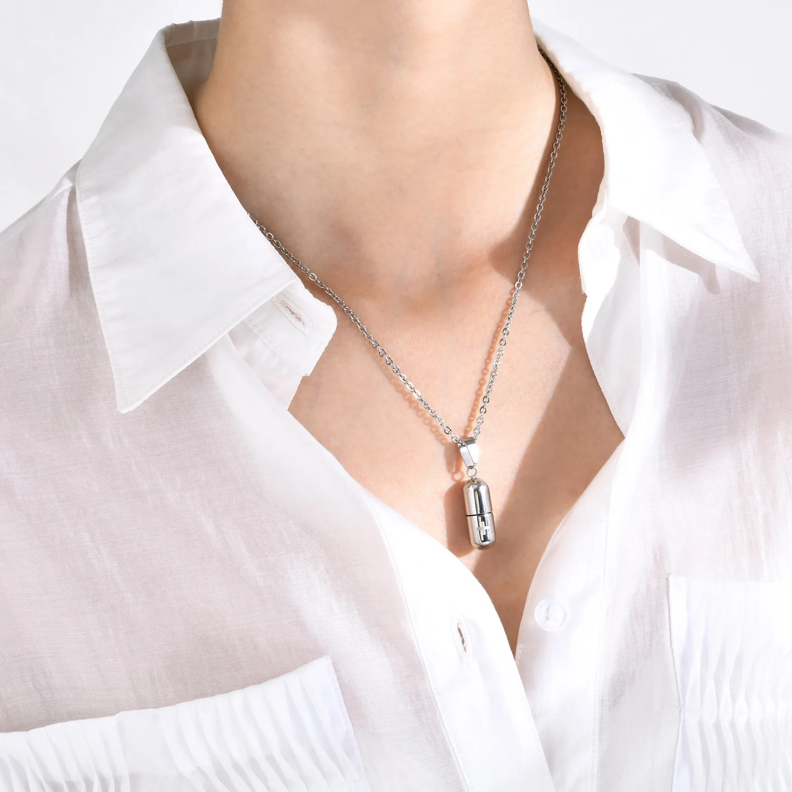 Kreuz gravierte medizinische Alarm-ID-Anhänger-Halsketten für Männer und Frauen, Edelstahl, Notfall-Pillenetui, Röhrenhalter, Gedenkschmuck – Detail 9