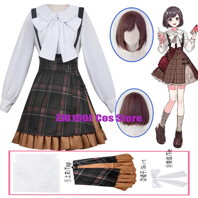 2026 Shinonome Ena Cosplay Anime Project Costume Sekai Colorful Stage School Uniform Grid Skirt Wig Halloween Party for Women