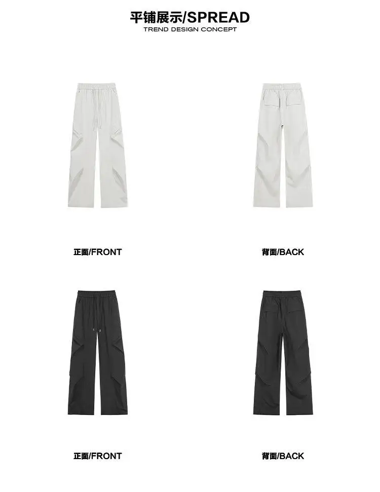 Leichte, plissierte Cargohose für Herren, locker geschnitten, mit weitem Bein, seitlichen Funktionstaschen, ideal für verschiedene Anlässe im Straßen- und Alltagslook. – Detail 6