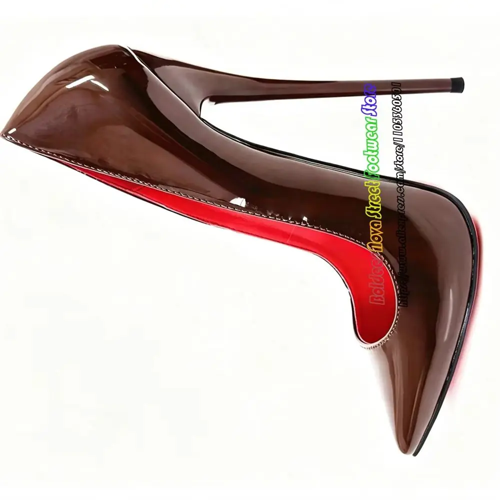 16cm Coffee Colored Sexy Ultra High Heels Women Patent Leather Pointed Toe Stiletto Heel Plus Size Party Dress Single Shoes