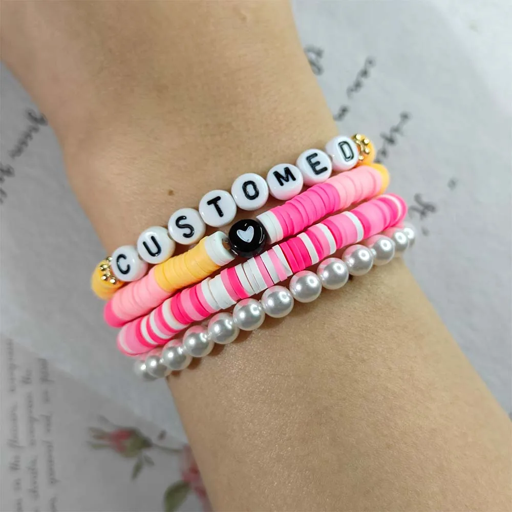 Customed Handmade Sugar Love Sweet Honey Bohemian Soft Colors Pottery Pink Bracelet Jewelry For Women Girl Friends Gift