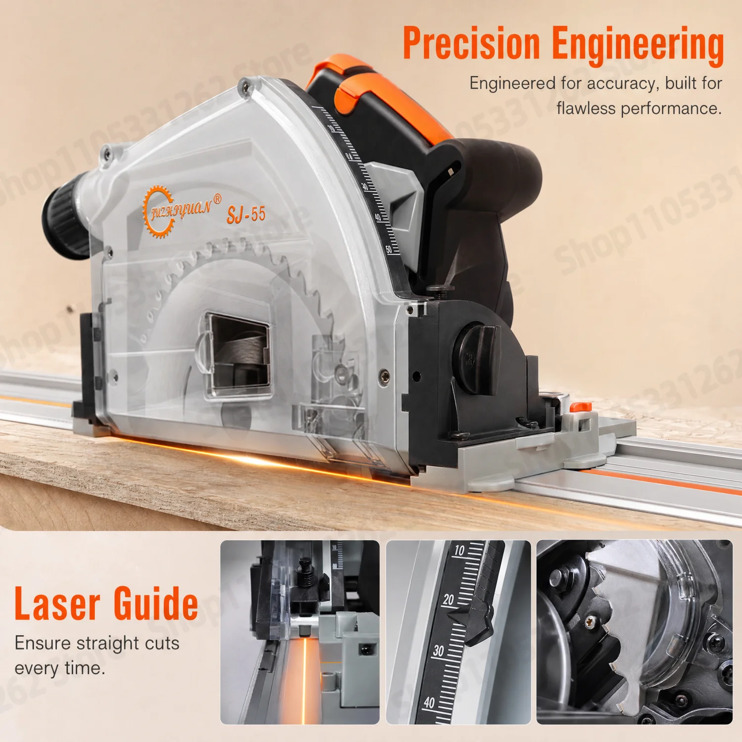 110V SJ-55BrushlessTrack Saw 2KW 55mm Depth 6470RPM6-Speed Plunge Saw for Wood Aluminum Plastic Dust Free with Quick Stop Safety