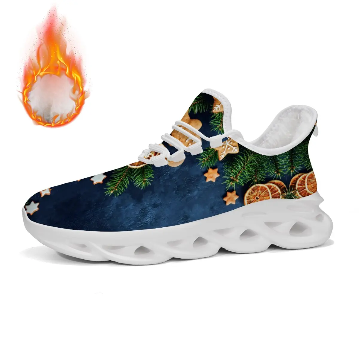 Baskets femmes doublées polaire Branches de pin de noël pain d'épice chaussures de sport doux et confortable chaussures de mode en plein air antidérapantes