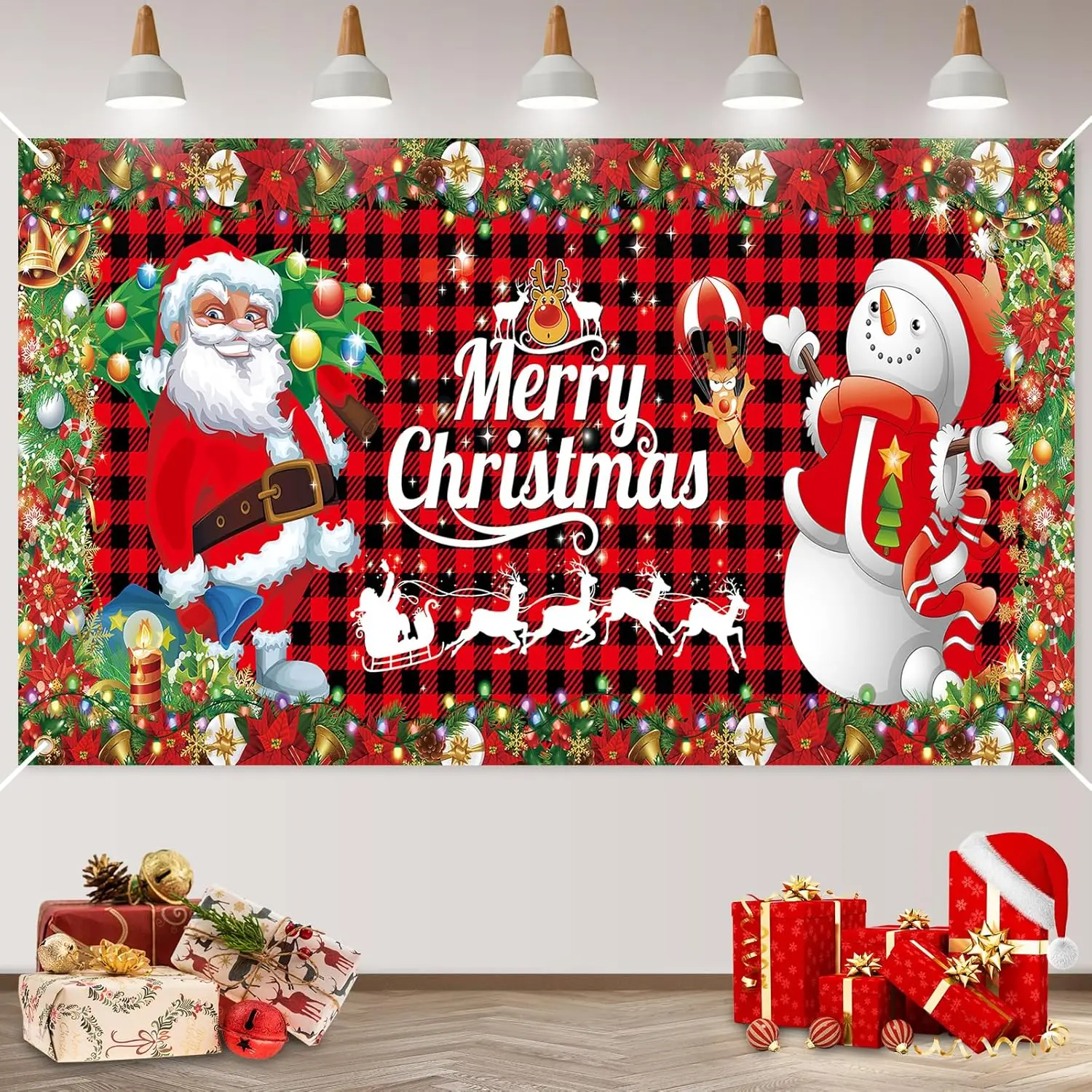 1.5 * 1M Ethylene Christmas Background Cloth Santa Claus Snowman Christmas Party Background Decoration