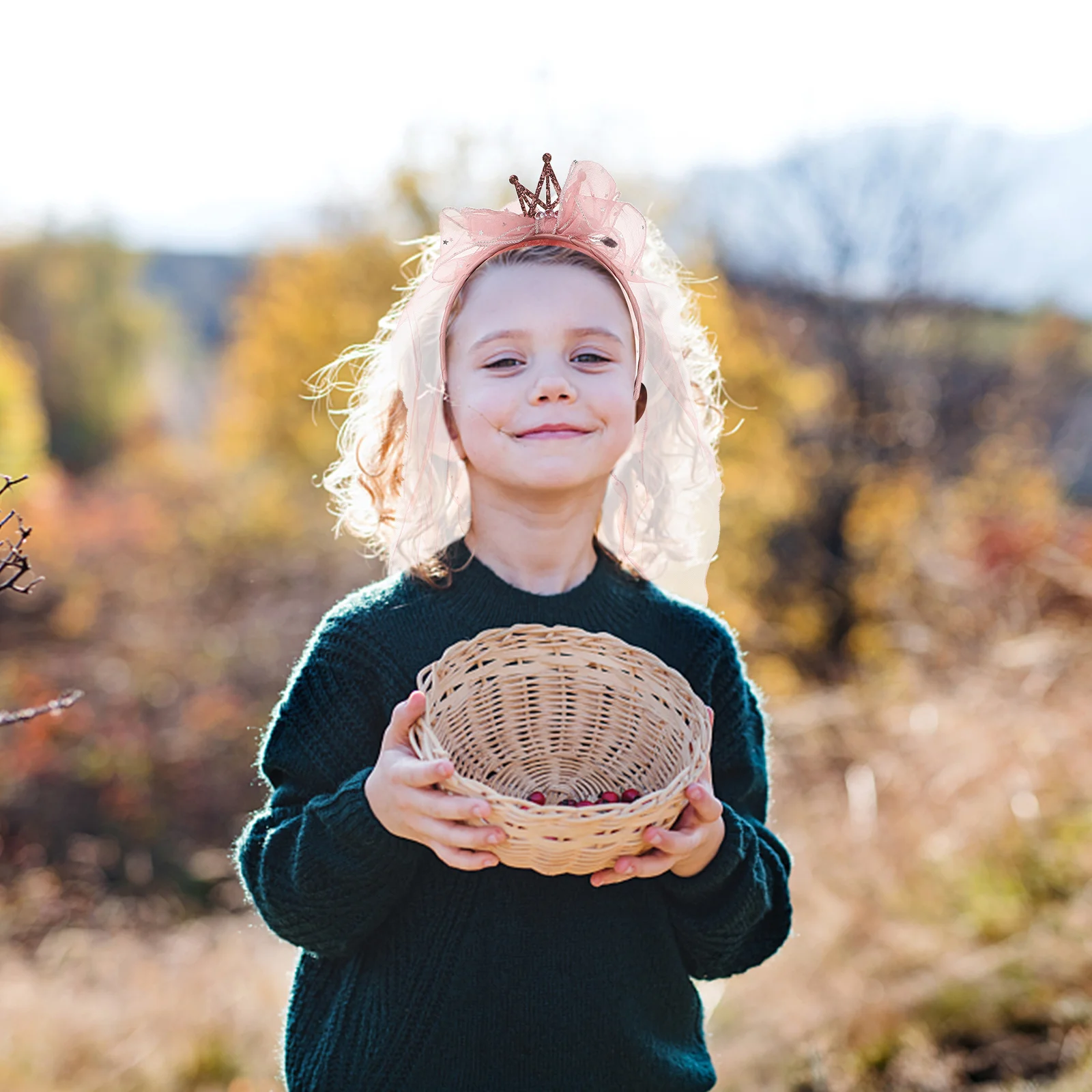 

Princess Mesh Headb Pink Fabric Alloy Tiara Lightweight Birthday Accessories Sequins Crown Hairb Bow Veil Hoop