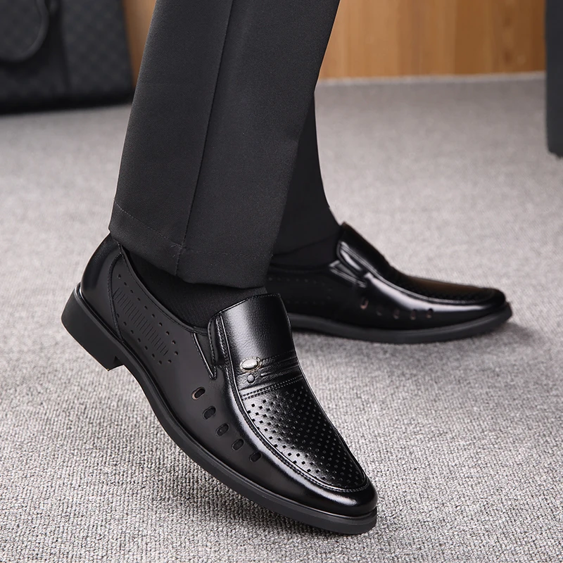 Men Genuine Leather Shoes Hollowed Out Casual Leather Shoes Breathable Business Footwear Sandals Men Cow Leather Dress Big Size