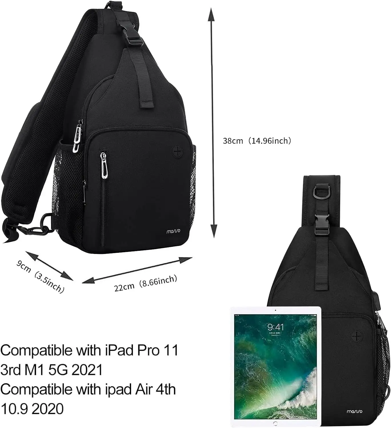 Mosiso Sling Rugzak Tas Crossbody Schoudertas Reizen Wandelen Daypack Borsttas Met Voorste Vierkante Zak & Usb Oplaadpoort