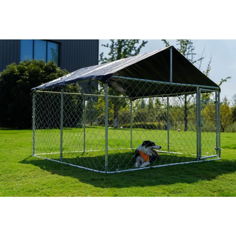 Outdoor Dog Playpen Heavy Duty Dog Kennel House Mesh Dog Big Cage Pet Kennel Steel Fence with Secure Lock, Dogs Fences