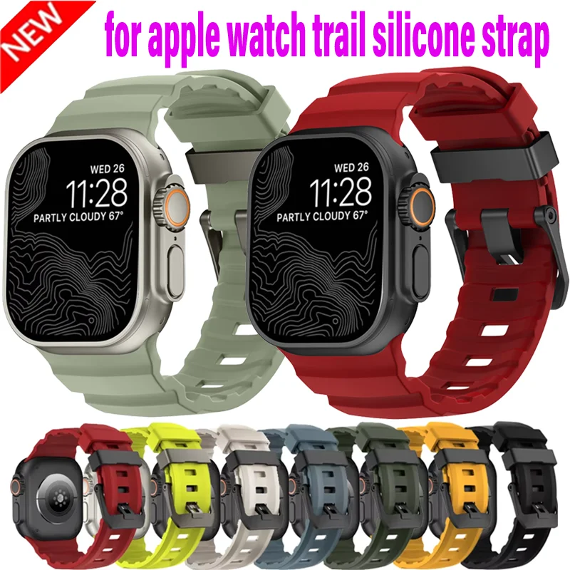 

Силиконовый ремешок Trail для Apple Watch Ultra 3 11 10 9 8 7 6 5 SE, высококачественный мягкий дышащий браслет iWatch 44 мм 49/46/45 мм Correa