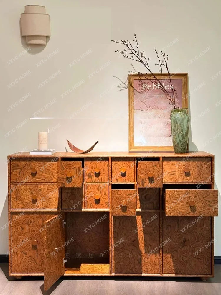 Medieval retro style multi-bucket locker household bedroom chest cabinet retro oak tree tumor pattern porch cabinet