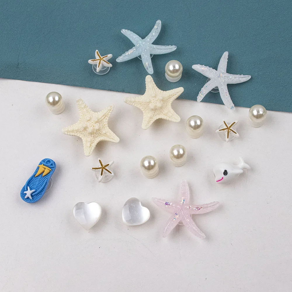 Summer Ocean World Hole Shoe Charms Decorations Starfish Shells Flower Pearl Shoes Buckle DIY 3D Hole Shoe Accessories