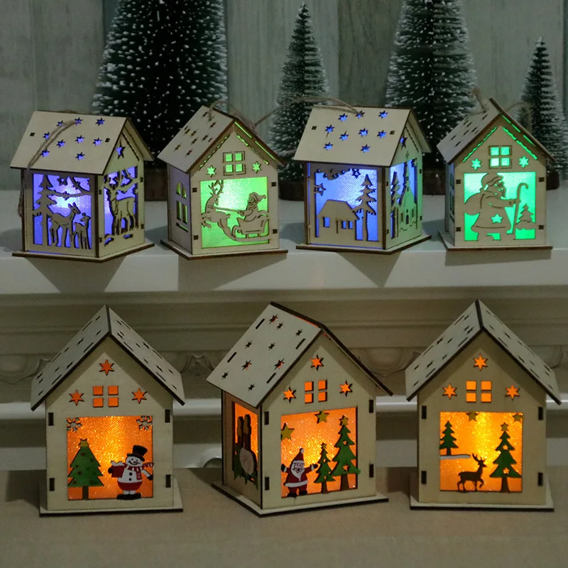 Creative Christmas Decoration Supplies DIY Glowing Log Cabin Christmas Tree Hanging Children's Holiday Gifts Desktop Ornaments