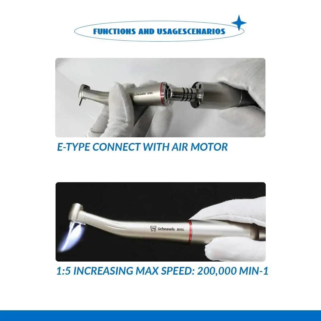 X95L Dental Against Contra Angle 1:5 Increasing Speed Handpiece LED Fiber Optic Handpiece Inner Water Red Ring contraangulo