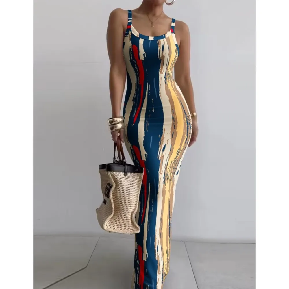 Gradient Printed Long Dress Summer New Women's Fashionable Printed Sexy Sleeveless Suspender Slim Fit Hip Hugging Long Dress - Image 5
