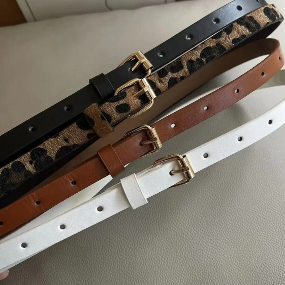 Cintura con motivo leopardato con fibbia in metallo Cintura in vita sottile stile coreano in pelle PU Decorazione per pantaloni Decorazione per abito laterale sottile quotidiano