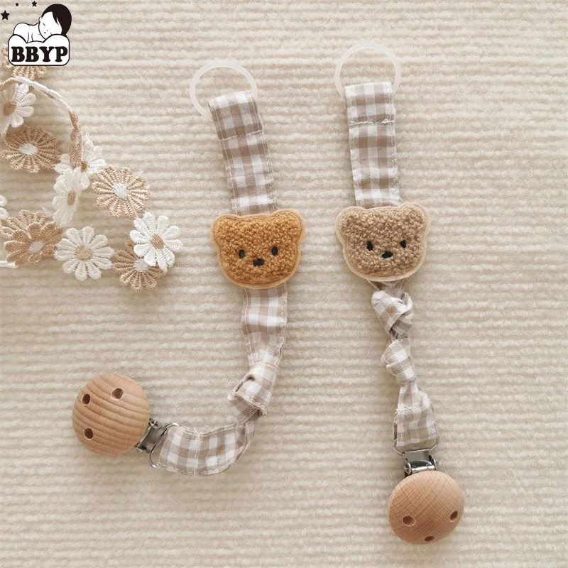 

Cloth Cute Bear Baby Pacifier Clip Chain Plaid Newborn Pacifiers Clips Infant Dummy Holder Teething Toys Toddler Nipple Chains