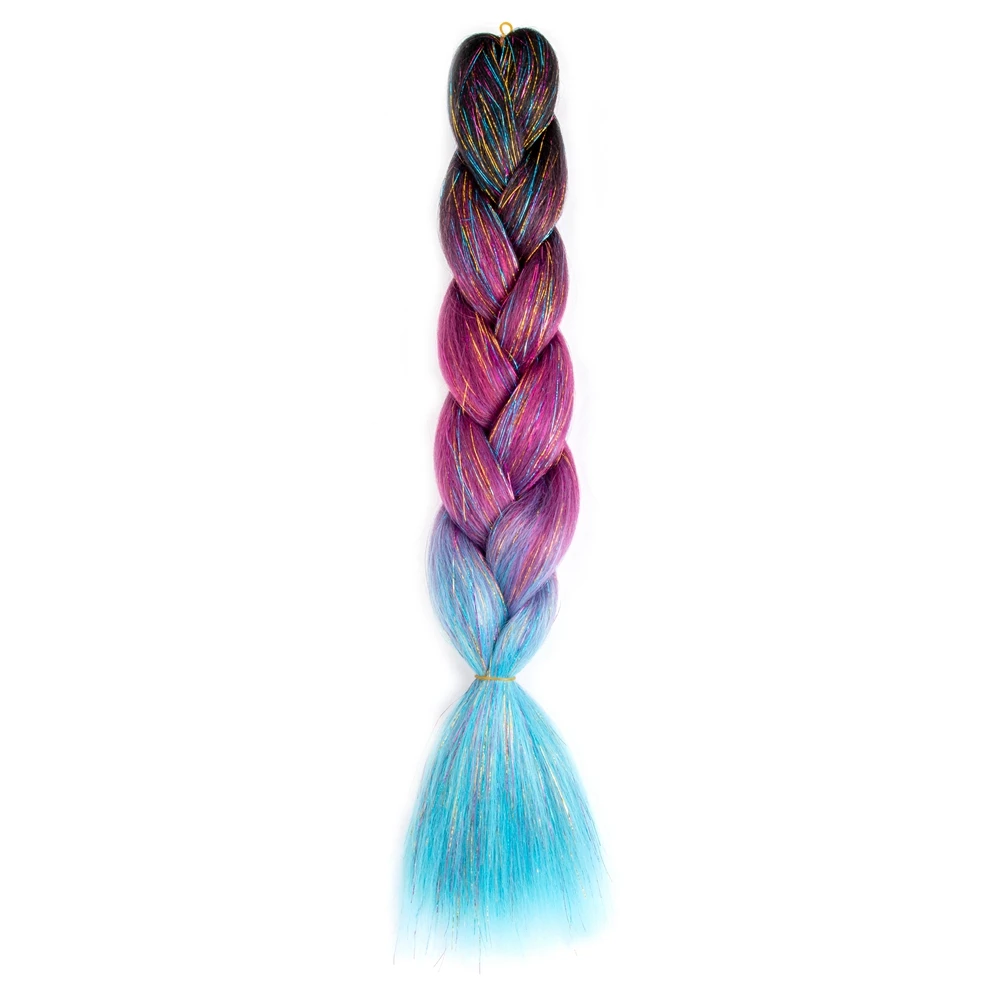 Synthetische Ombre 24Inch Glitter Jumbo Vlechten Extensions Sparkle Regenboog Gekleurde Vlechten Haar Voor Vrouwen Groothandel Diy Kapsel