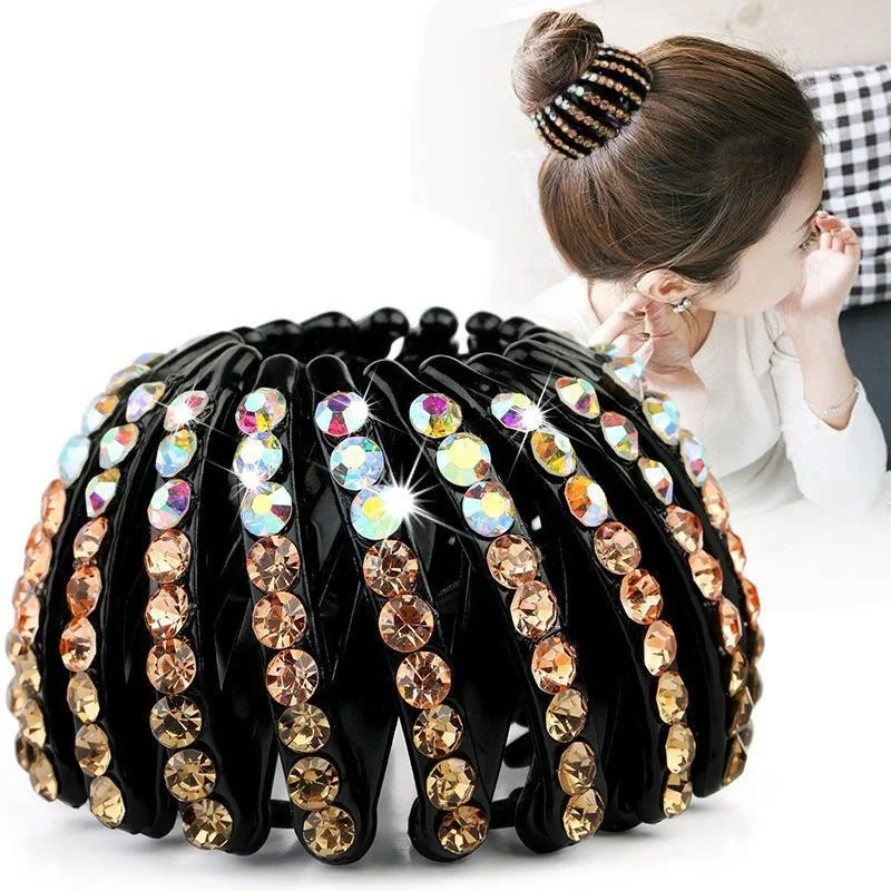 New fashion ladies hair bun crystal hair claw hairpin bird\'s nest expansion hair accessories female ponytail buckle headwear