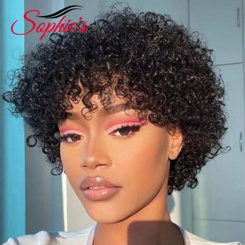 Sophie Pendek Rambut Manusia Wig Remy Manusia Hai untuk Wanita Brasil Keriting Wig Rambut Manusia 100% Mesin H. hora Wig 10 Inch