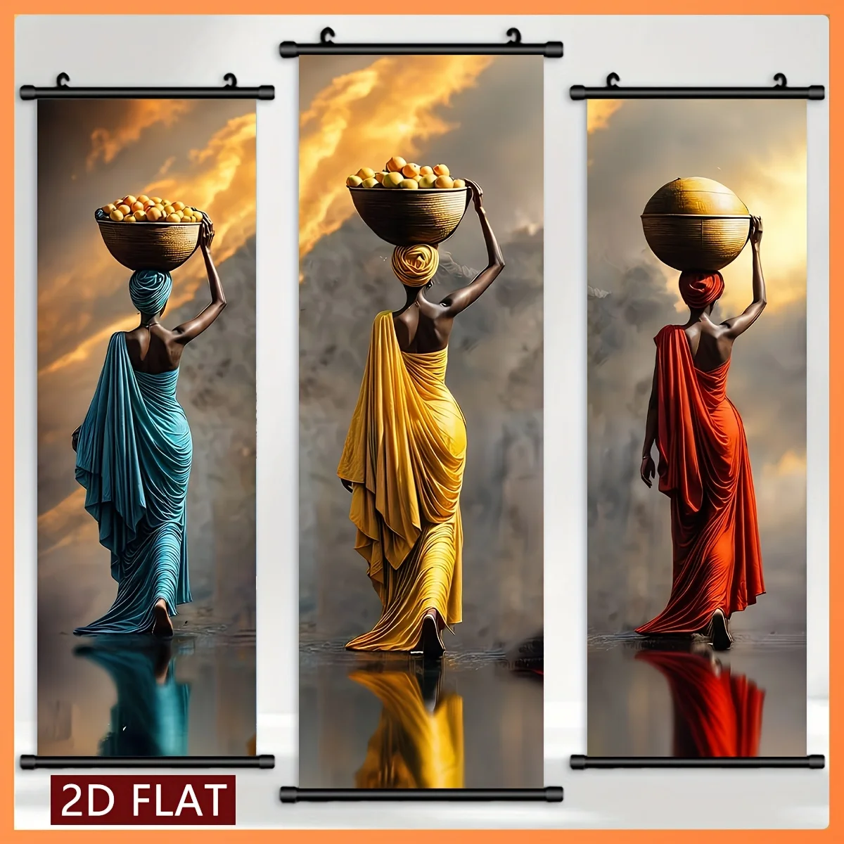 VIKAMA African Ethnic Female Figure Scroll Tapestry, Fade Resistant Wall Hanging Scroll Art for Bohemian Room Decor