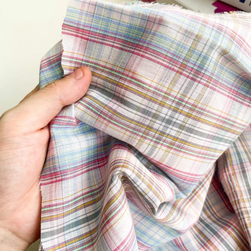 Classic summer checkered shirt big hairband DIY children's clothing casual spring-autumn handmade tablecloth fabric