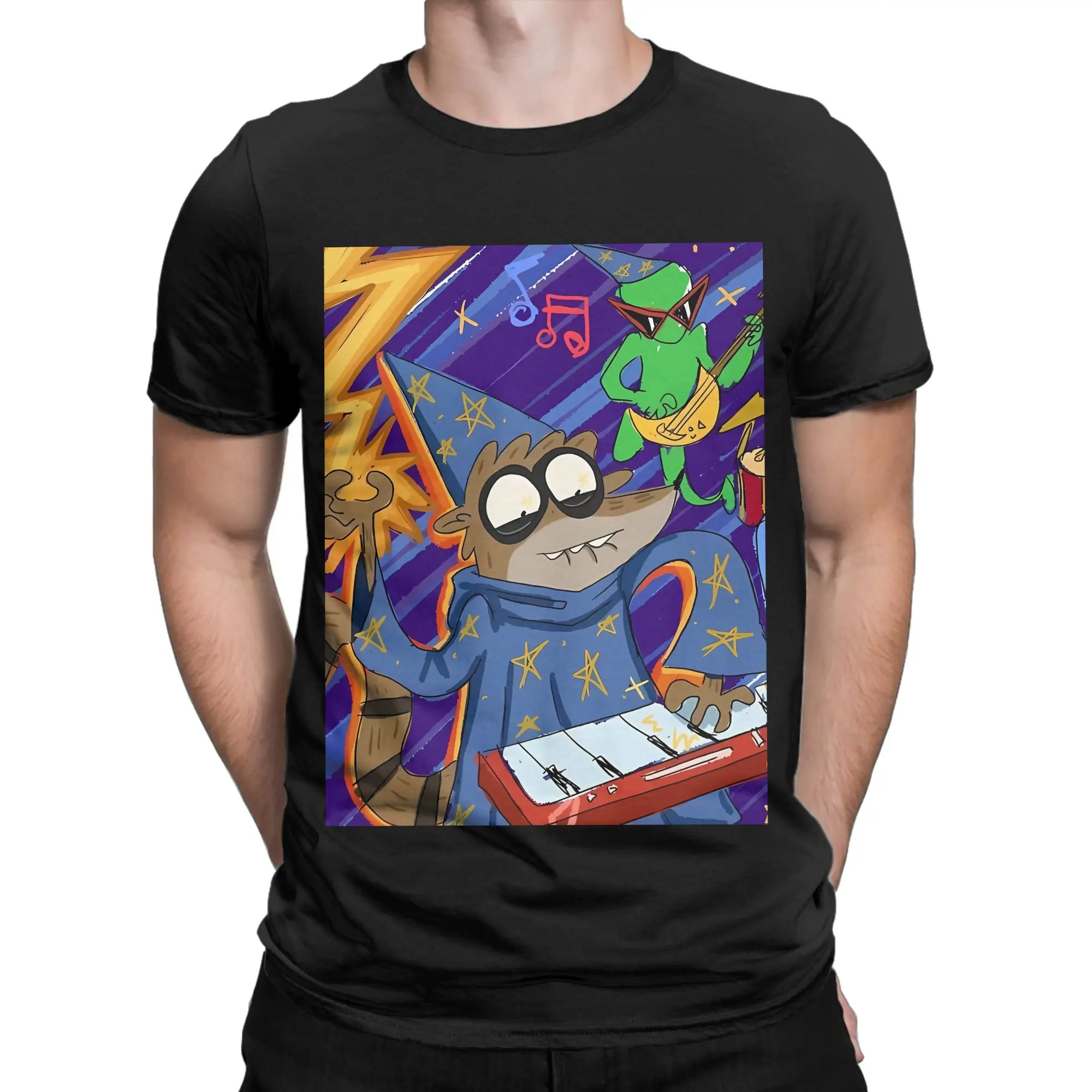 rRegular Show Rigby poster Graphic 100% Cotton T-Shirt rRegular Show Tops Tees For Men