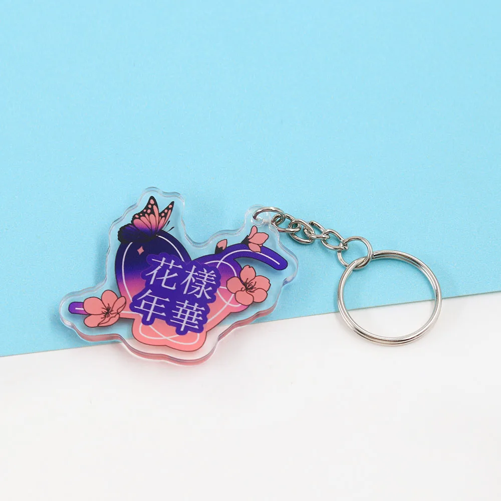 Kpop Emaille-Pin „Life Goes On“ Schlüsselanhänger-Set HYYH Blumen-Motto ARMY Abzeichen Vintage Hotel-Schlüsselanhänger Lila Schmetterlings-Brosche Fangeschenk – Detail 8