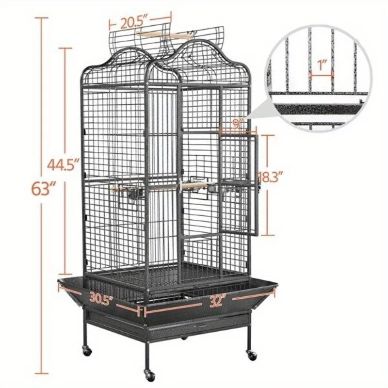 Open playground cage for 63 inch large mini macaws, cockatoos and parrots