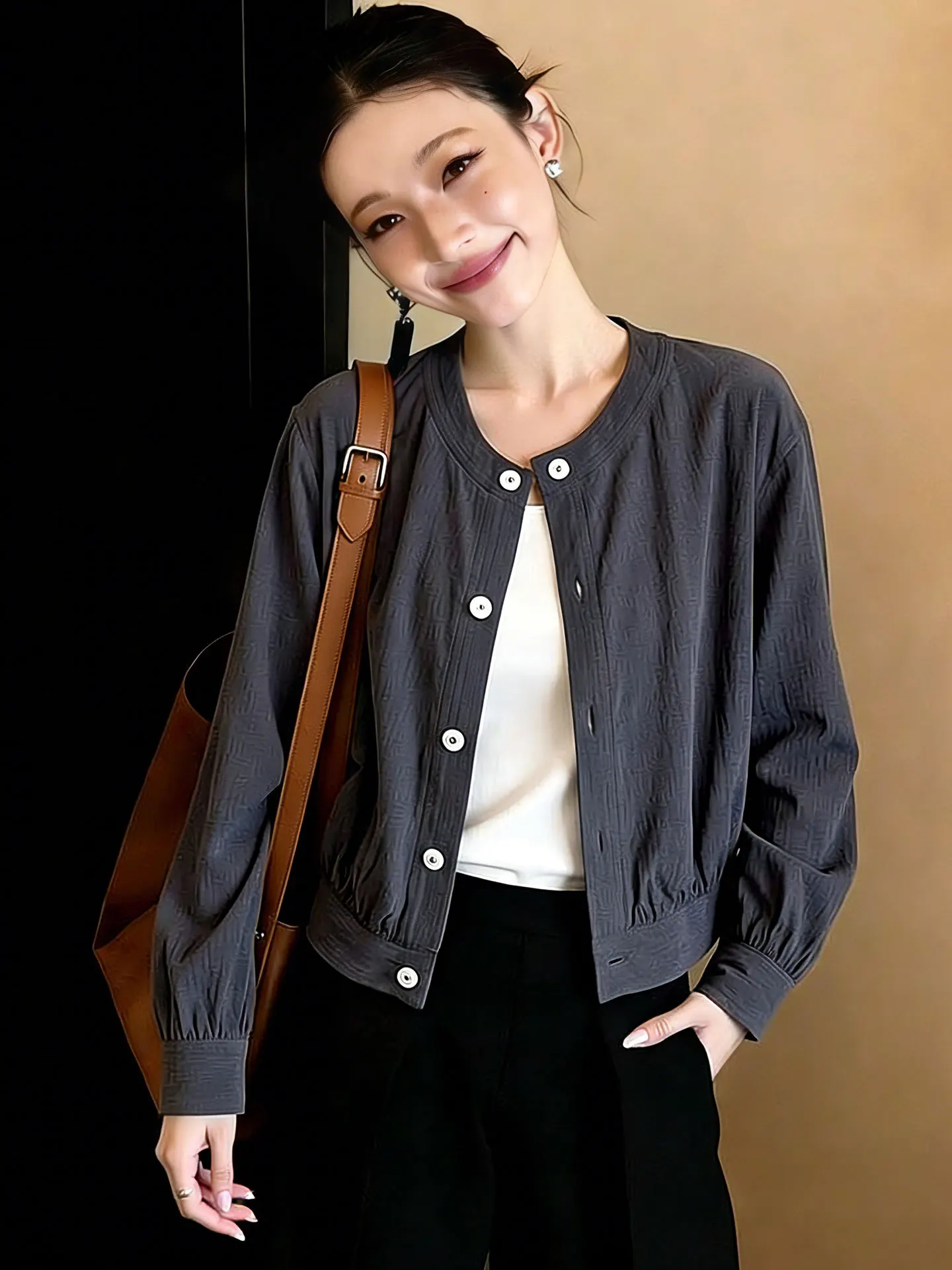 

Ele Single-Button Long-Sve Sun Protection Top Women's Casual Outerwear Spring 2026 High-End Color Coat