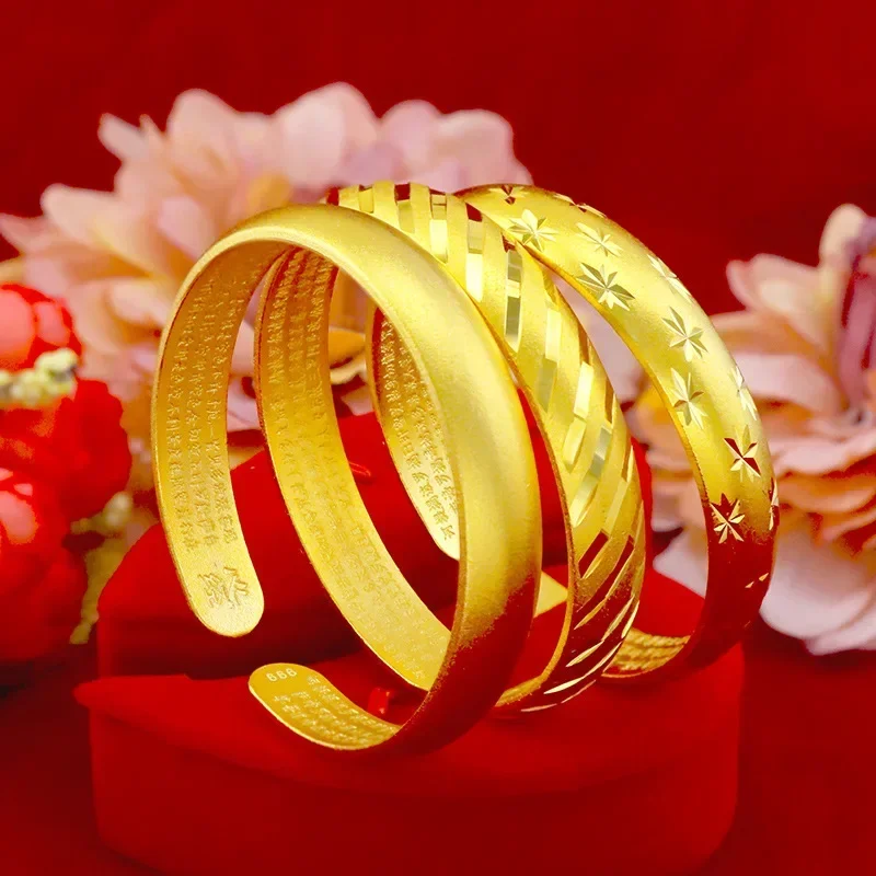 

9999 Real Gold 24K goods Ancient Heart Sutra bracelet, open Heart Sutra bracelet sand surface meteor shower gypsy star