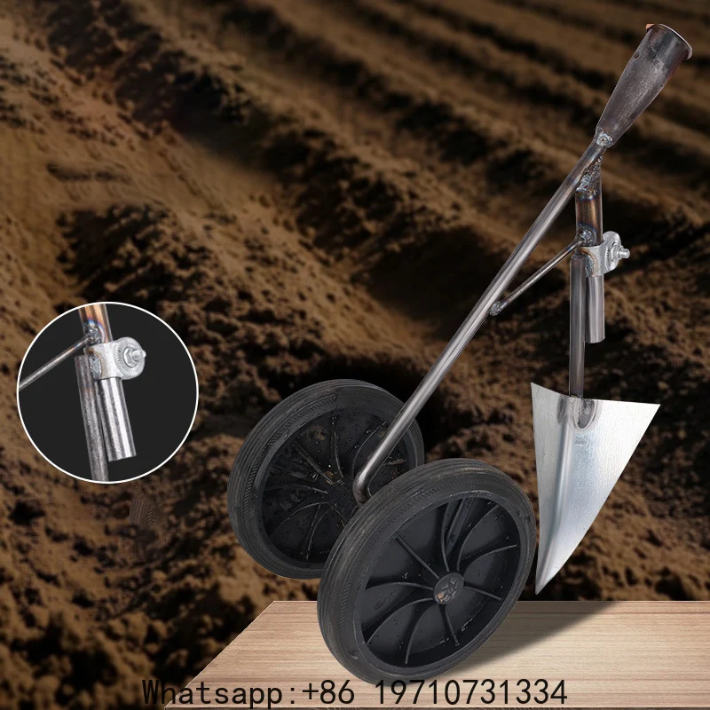 Multifunctional Triangle Hoe Herbal Grain Agriculture Hoe Manual Grain Digging Tools with Wheels Weed Loosen The Soil Hand Tools