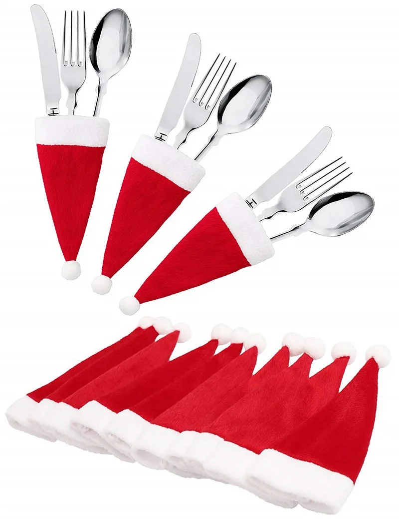 Afbeelding 7: 500 STKS Mini Kerstmuts Bestekset Bestek Opbergtas Kerst Bestekset Kerstdecoratie