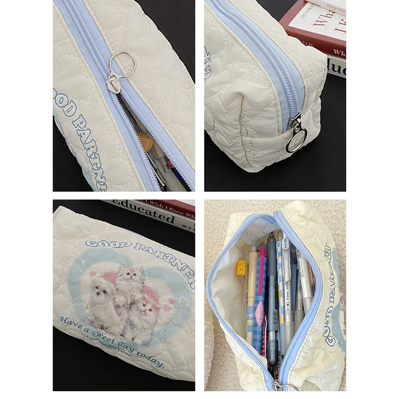 Lovely Cat Pencil Case Kawaii Real Shot Cat Puppy Stationery Pencil Bag High Capacity Scrapbook Cosmetics Storage Bag Student