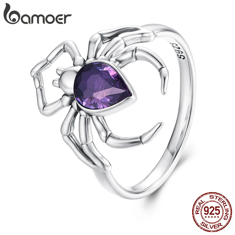 

Bamoer 100% 925 Sterling Silver Spider Rings Gothic Punk Zircon Insect Spider Finger Ring for Women Halloween Party Jewelry Gift