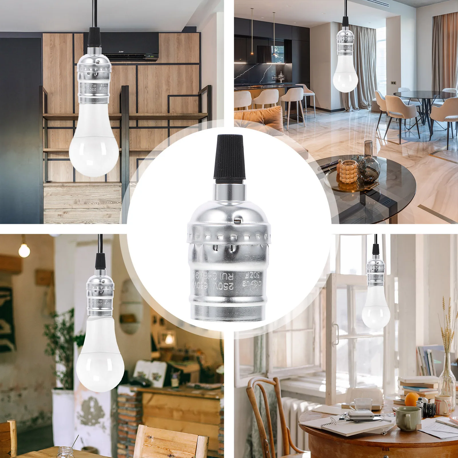 

2Pcs E27 Aluminum Threaded Lamp Holder Stable Screw Light Bulb Socket Ceiling Base Adapter for Pendant Wall Light Installation