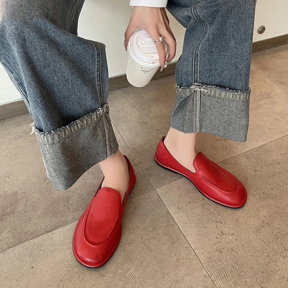 Yozcttaa Size 33-40 Women Flats Loafers Soft Genuine Leather Low Heels Shoes 2025 Ins Casual Slip On Daily Office Lady Dress