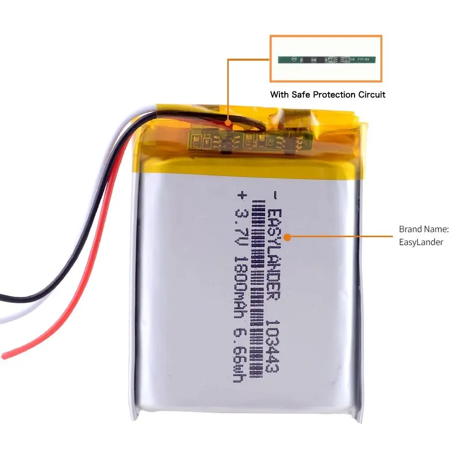 3Wires 3.7V 103443 1500mAh Rechargeable Lithium Li-ion Polymer Battery 503443 603443 703443 803443