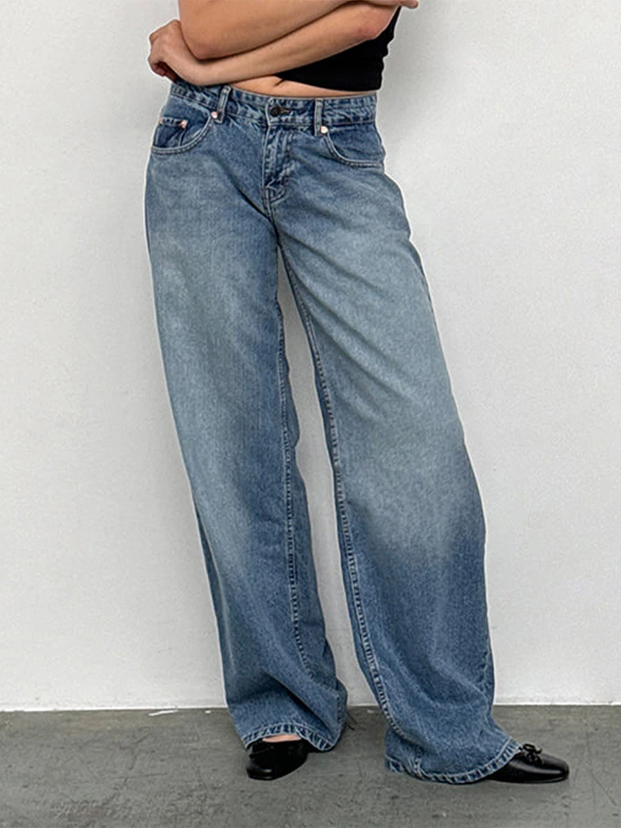 

New Fashion Women Low Rise Jeans Classic Wide Leg Style Denim Shorts Zipper Button Solid Trousers With Pockets XS-XL
