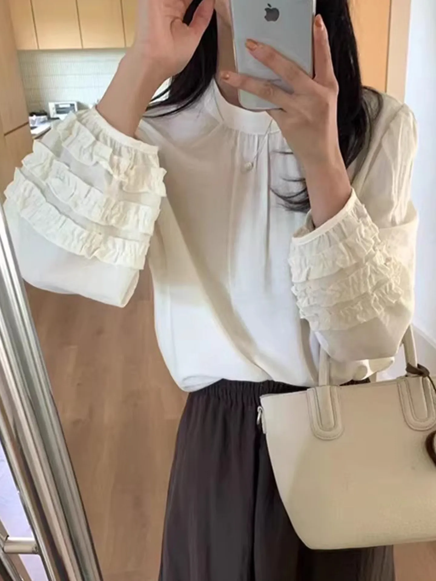 

Gagarich французская лоскутная рубашка с грибным кружевом и воротником-стойкой, женская рубашка ранней весны, свободная универсальная многослойная уникальная блузка, топ