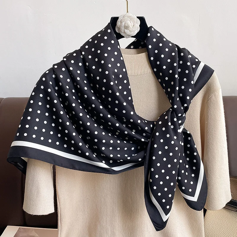 Women Dot Silk Scarf Square Hijab Foulard Twill Shawls Lady Wraps Neckerchief Shawl Female Muslim Headband Bandana 2024