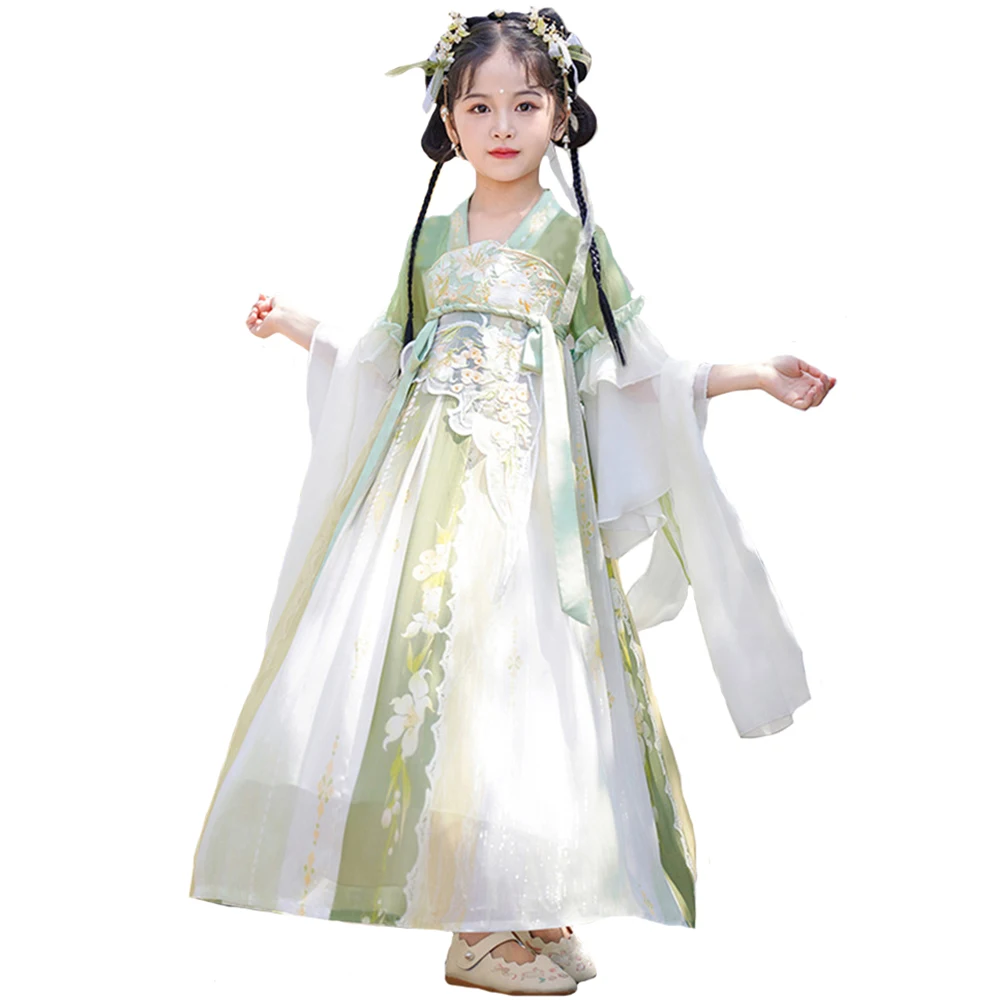 Vestido hanfu chinês para meninas, traje de ano novo, bordado, antiga, crianças, halloween, carnaval, fada cosplay