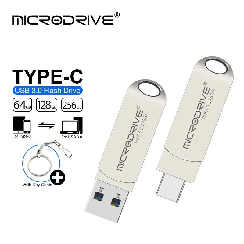 MicroDrive USB3.0 Flash Drive type-c 2 in 1 Pen drive TYPE-C Memory Stick 64GB 128GB 256GB U Disk image 2