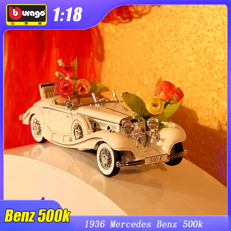 

1:18 1936 Mercedes Benz 500k Model Vintage Benz Sls Car Diecast Edition Alloy Luxury Vehicle Collection Decoration Gift Maisto