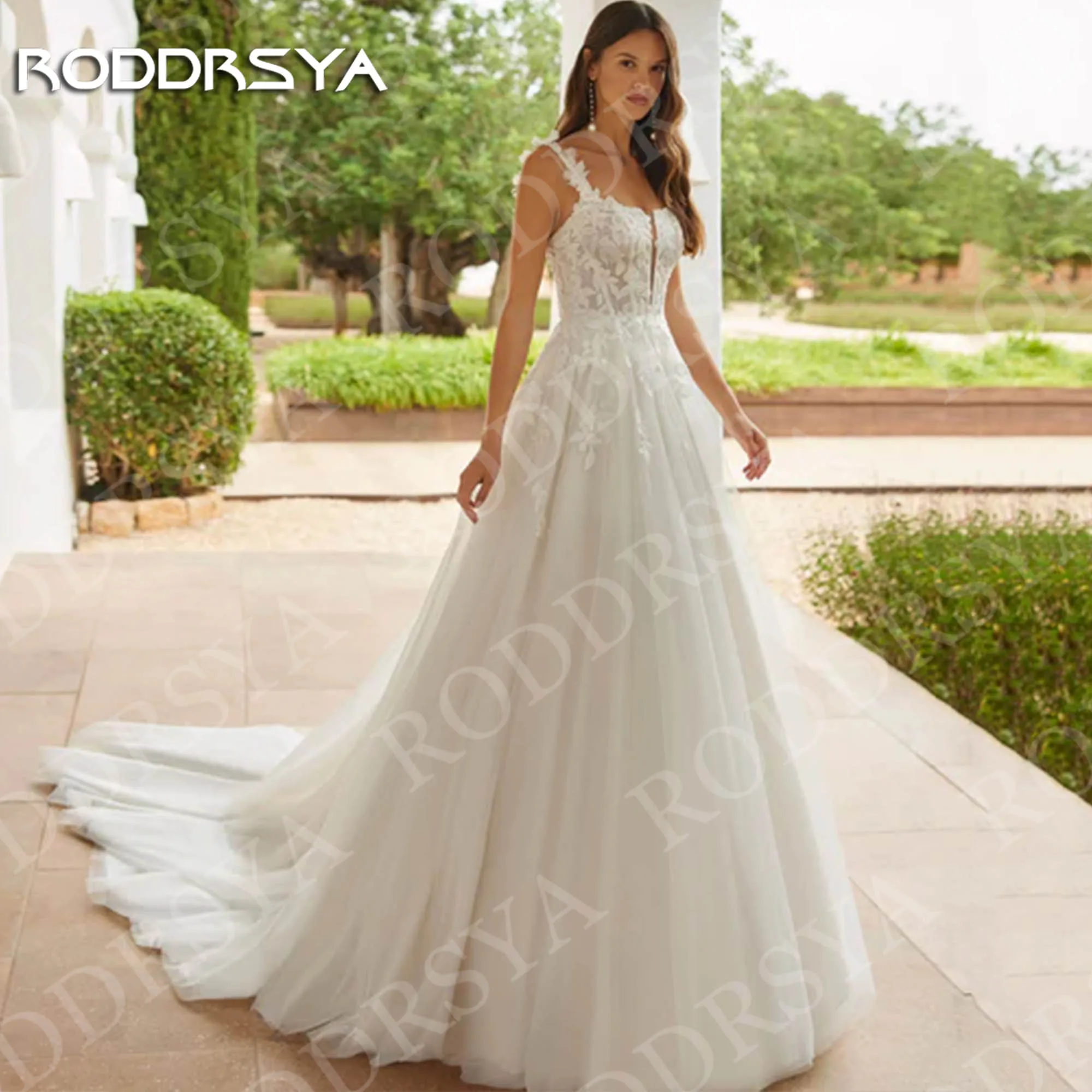 RODDRSYA Square Neck A Line Wedding Dress Tulle Lace Spaghetti Strap Bridal Dresses Appliques Customized Vestidos De Novia 2026