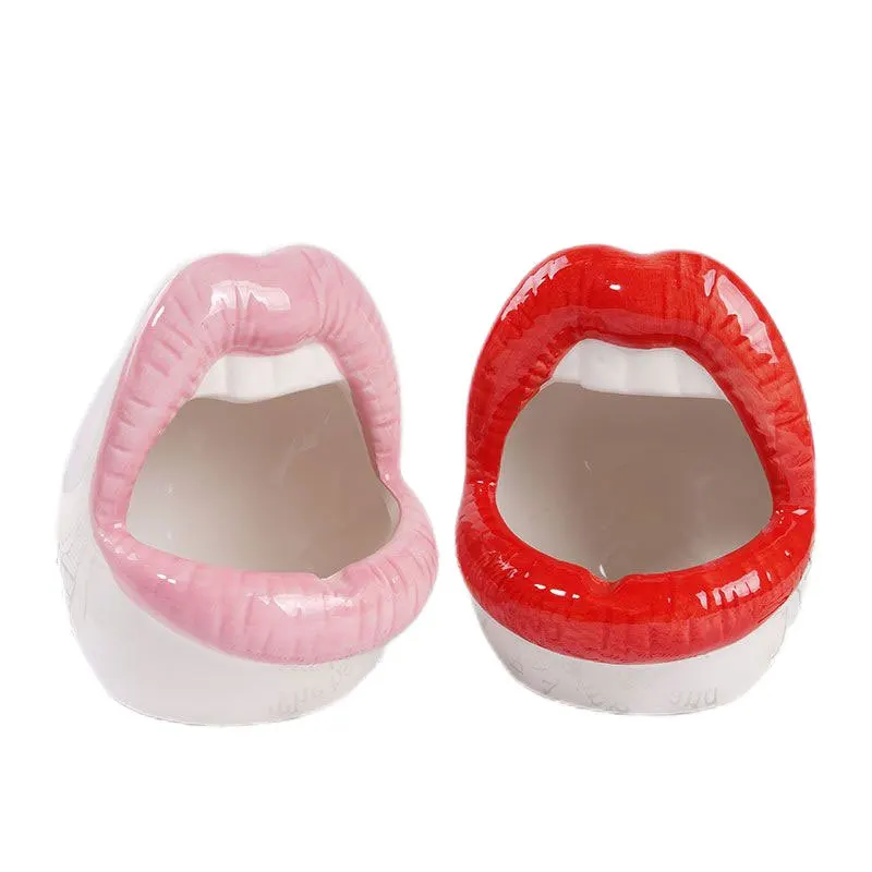 Ceramic Food Bowls Funny Red Lips Mouth French Fries Ice Cream Bowls French Fry Cup Holder for Restaurant Party Home